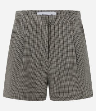 Short Curto em Alfaiataria Xadrez e Pregas Verde