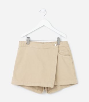Short Saia Infantil em Sarja com Botão - Tam 5 a 14 Anos Bege
