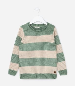 Suéter Infantil com Estampa de Listras - Tam 1 a 5 Anos Verde-Bege