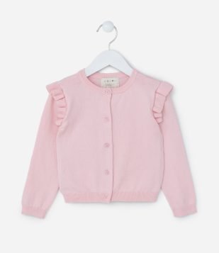 Suéter Infantil em Tricô com Babadinhos - Tam 1 a 5 Anos Rosa