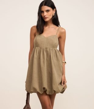 Vestido Balonê Curto Alfaiatado com Busto Recortado Verde