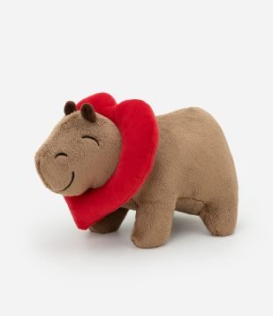 Almofada Bicho de Pelúcia Capivara com Coração Marrom