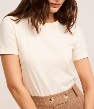 Blusa T-Shirt Regular em Cotton com Elastano Off White