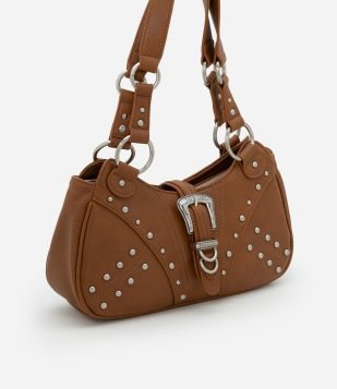 Bolsa Baguete Western em PU com Fivela Frontal e Alças Detalhadas Marrom