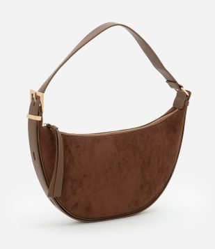 Bolsa Média com Alça Regulável Transversal e Fechamento em Zíper Marrom Escuro