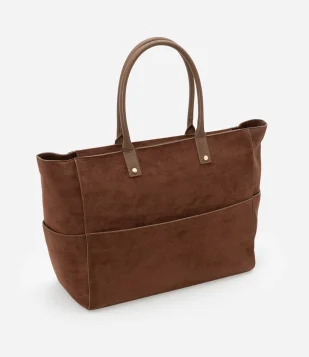 Bolsa Shopper Grande com Alça Média e Recortes Marrom