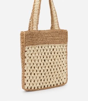 Bolsa de Praia Média com Detalhe Bicolor Bege