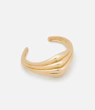 Bracelete Rígido em Metal Largo Plissado Dourado