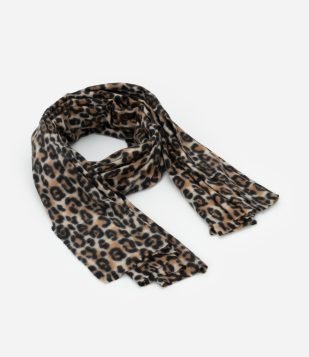 Cachecol Fio a Fio com Estampa Animal Print Bege-Preto