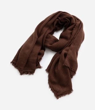Cachecol Liso com Barra Desfiada Marrom