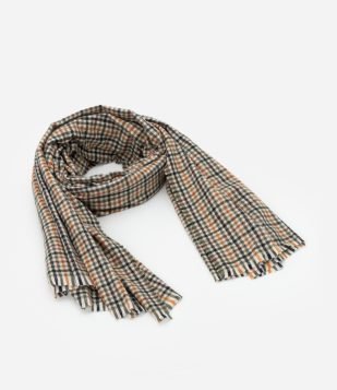 Cachecol Xadrez em Flanela com Franjas Multicores