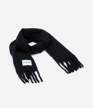 Cachecol em Fleece com Franja e Lettering I'm Cold Preto