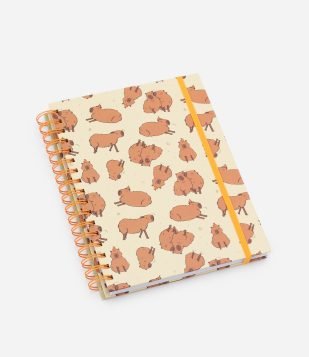 Caderno com Espiral e Estampa de Capivaras Bege