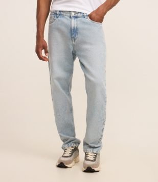Calça Loose em Jeans com Bolsos Azul