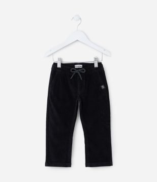 Calça Reta Infantil em Veludo com Amarração no Cós - Tam 1 a 5 anos Preto