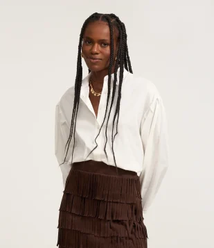 Camisa em Tricoline com Pregas nas Mangas Branco