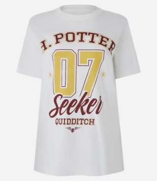 Camiseta Alongada em Algodão com Estampa Quadribol Harry Potter Branco