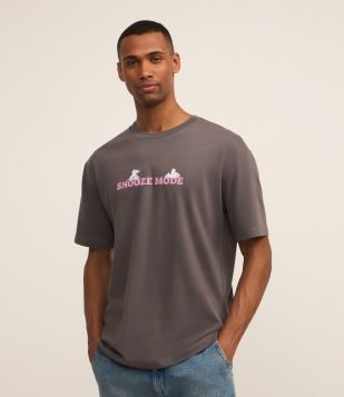 Camiseta Relaxed com Estampa Lilo e Stitch Cinza