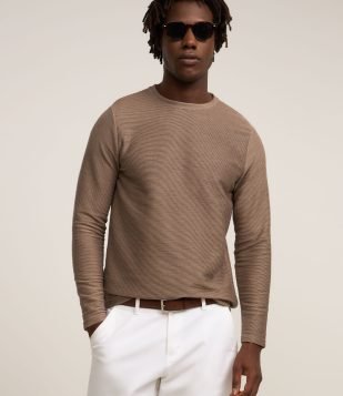 Camiseta com Textura Canelada Bege