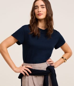 Camiseta em Algodão com Gola Redonda Azul