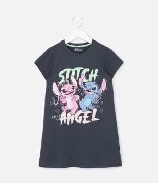 Camisola Infantil com Estampa do Stitch e Angel - Tam 5 a 14 Anos Cinza