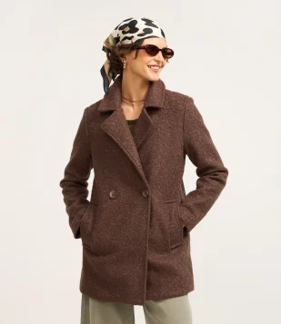 Casaco Alongado em Polyvelour com Textura Boucle Marrom