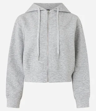 Casaco Slim em Moletom com Capuz e Forro Fleece Cinza