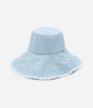 Chapéu Bucket Jeans com Detalhe Desfiado Azul