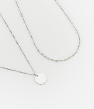 Colar Camadas Folheado em Metal com Pingente Redondo Prata