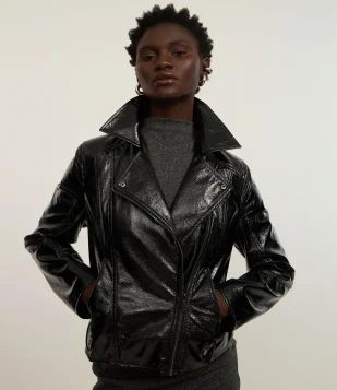 Jaqueta Biker em PU Envernizada Preto