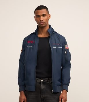 Jaqueta Quebra-Vento com Capuz e Estampa Nasa Azul