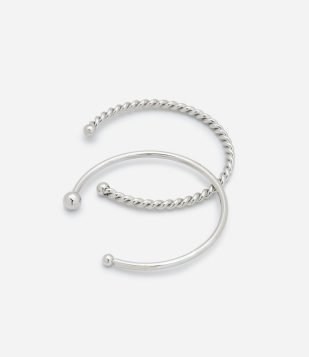 Kit 02 Braceletes Rígidos com Abertura Prata