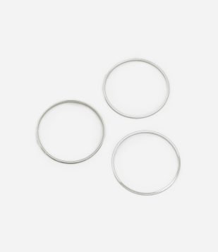 Kit 03 Braceletes em Metal Rígido com Detalhes de Brilho Prata