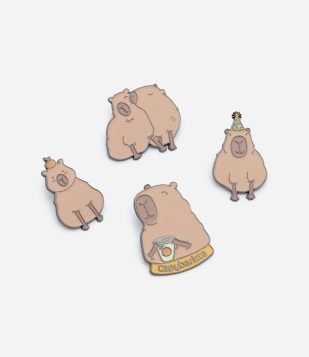 Kit 04 Broches em Metal de Capivara Marrom