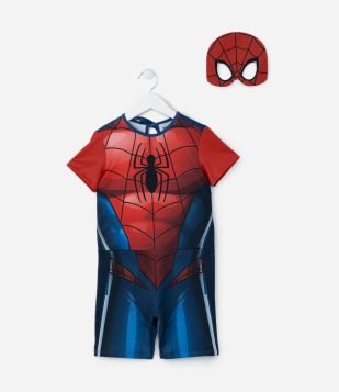Macacão Infantil com Máscara e Estampa Homem-Aranha - Tam 3 a 8 Anos Azul-Vermelho
