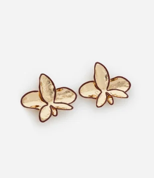 Maxi Brinco Esmaltado em Formato de Flor com Efeito Martelado Dourado