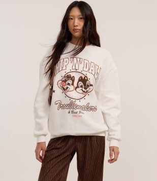 Moletom com Forro Fleece em Algodão com Estampa Chip N Dale Branco