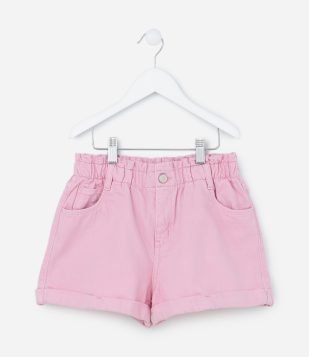 Short Clochard Infantil em Sarja com Barra Dobradinha - Tam 5 a 14 anos Rosa