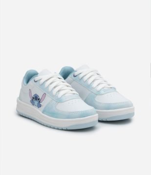 Tênis Infantil Casual com Recortes e Estampa Stitch - Tam 28 ao 36 Azul