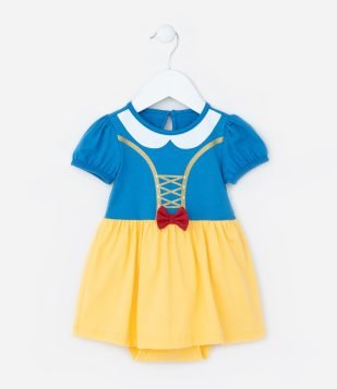 Vestido Body Infantil com Estampa Branca de Neve - Tam 0 a 18 meses Amarelo-Azul