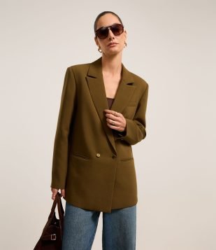 Blazer Oversized com Abotamento Duplo Marrom