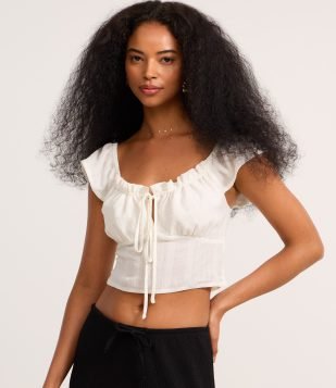 Blusa Cropped em Chiffon com Amarração Frontal Branco
