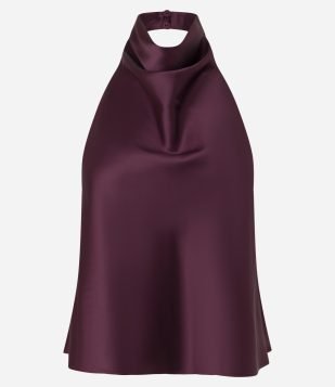 Blusa Frente Única em Cetim com Decote Degagê Vinho