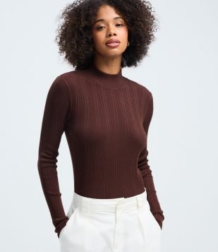 Blusa Retilínea Tricô com Gola Alta Adulto Marrom