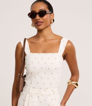 Blusa Texturizado em Piquet com Alça Larga e Estampa Poá Branco