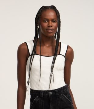 Body Texturizado com Viés Contrastante e Alça Larga Branco Neve