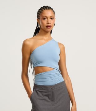 Body em Microfibra sem Manga com Cut Out Azul