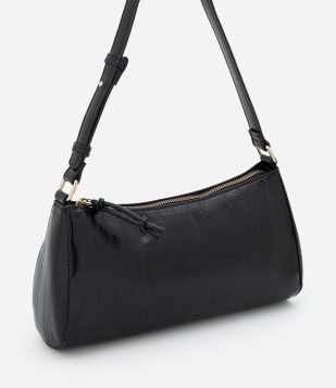 Bolsa Baguete Pequena em PU Texturizado Preto