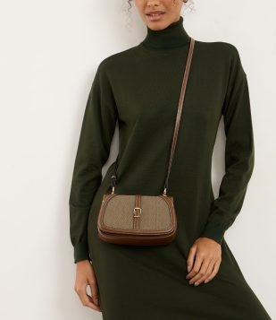 Bolsa Transversal Estruturada em PU Com Alça Longa Marrom