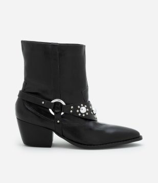 Bota Western em PU com Detalhes de Tachinhas Preto